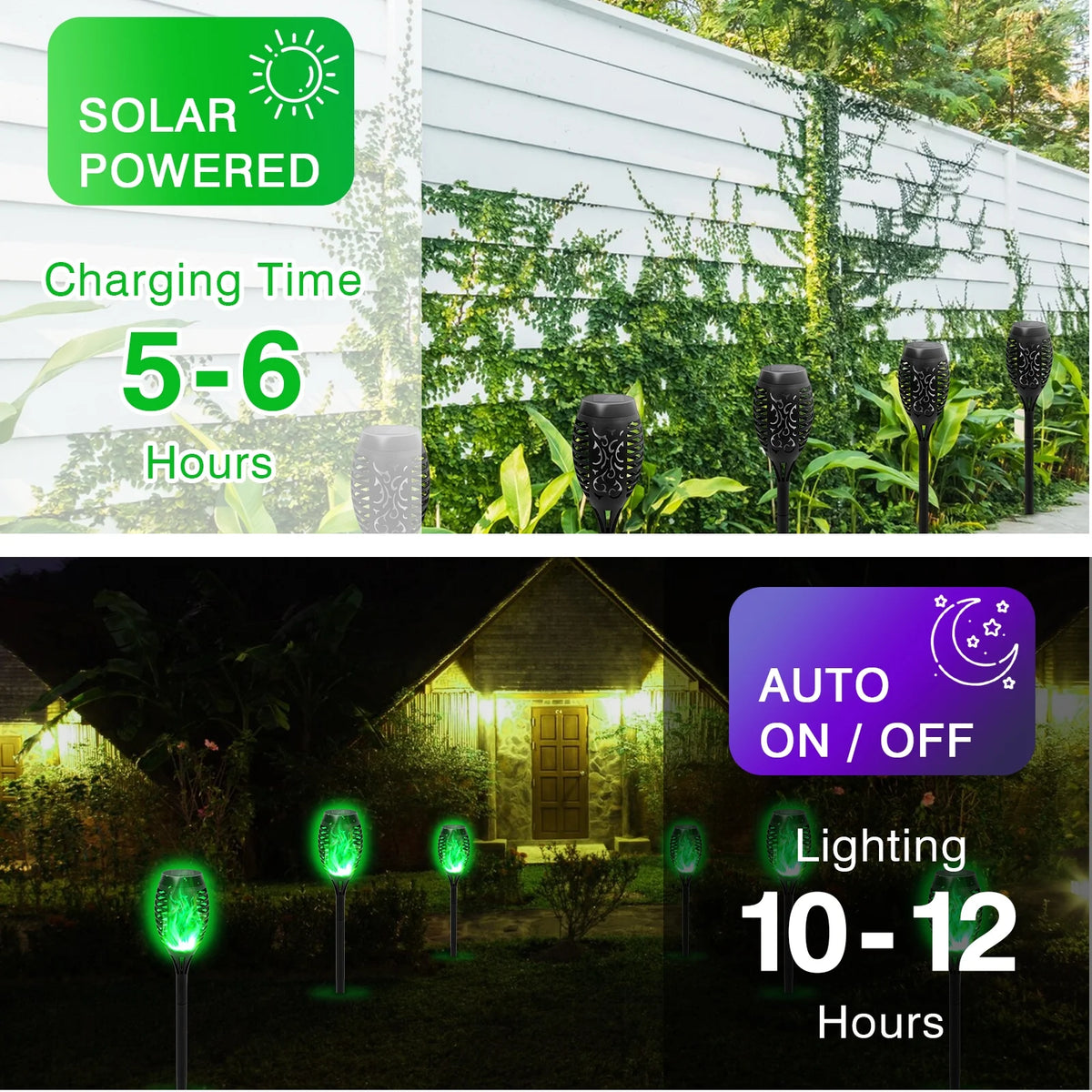 6-Pack Solar Waterproof Tiki Torch Lights P649615