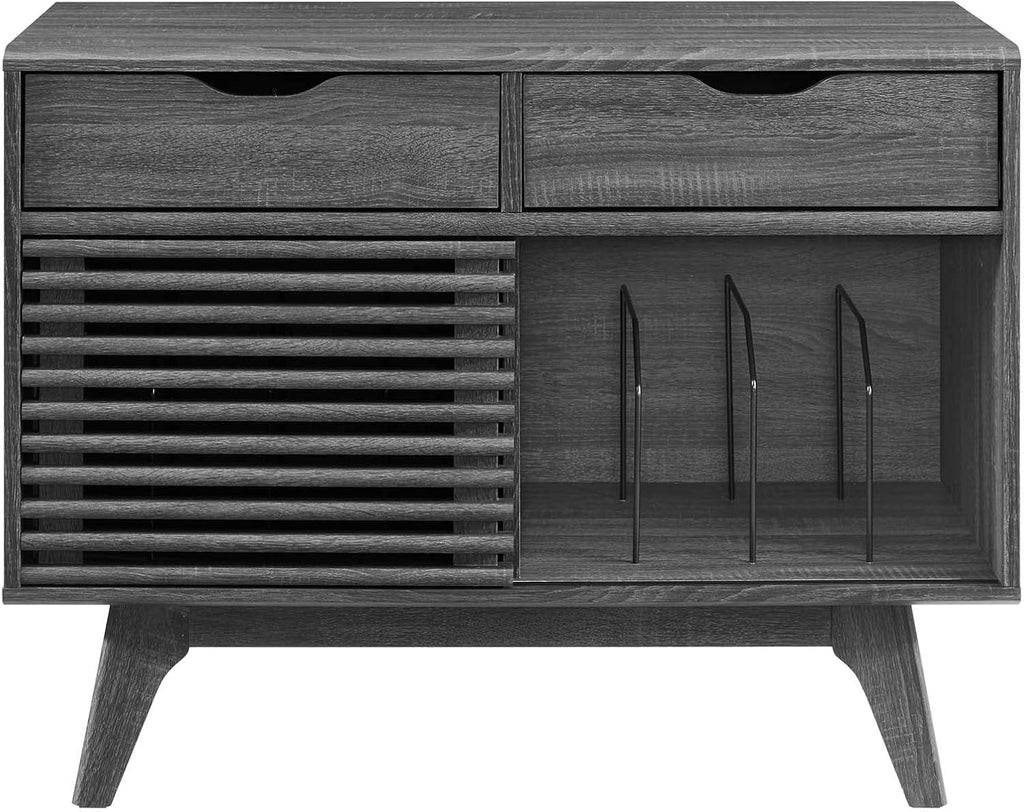 Charcoal Vinyl Record Display Stand with Drawers U369