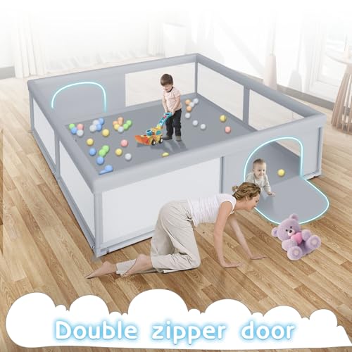 Large Baby Playpen 79x79 Inch Extra Large Kids Activity Center with Zipper Gates U44276