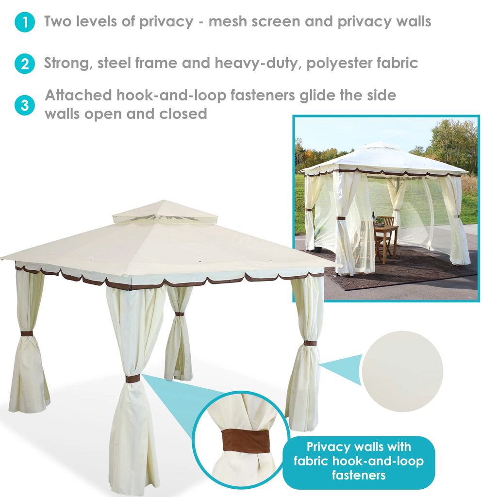 Cream 10' x 10' Gazebo with Screens and Privacy Walls I294936