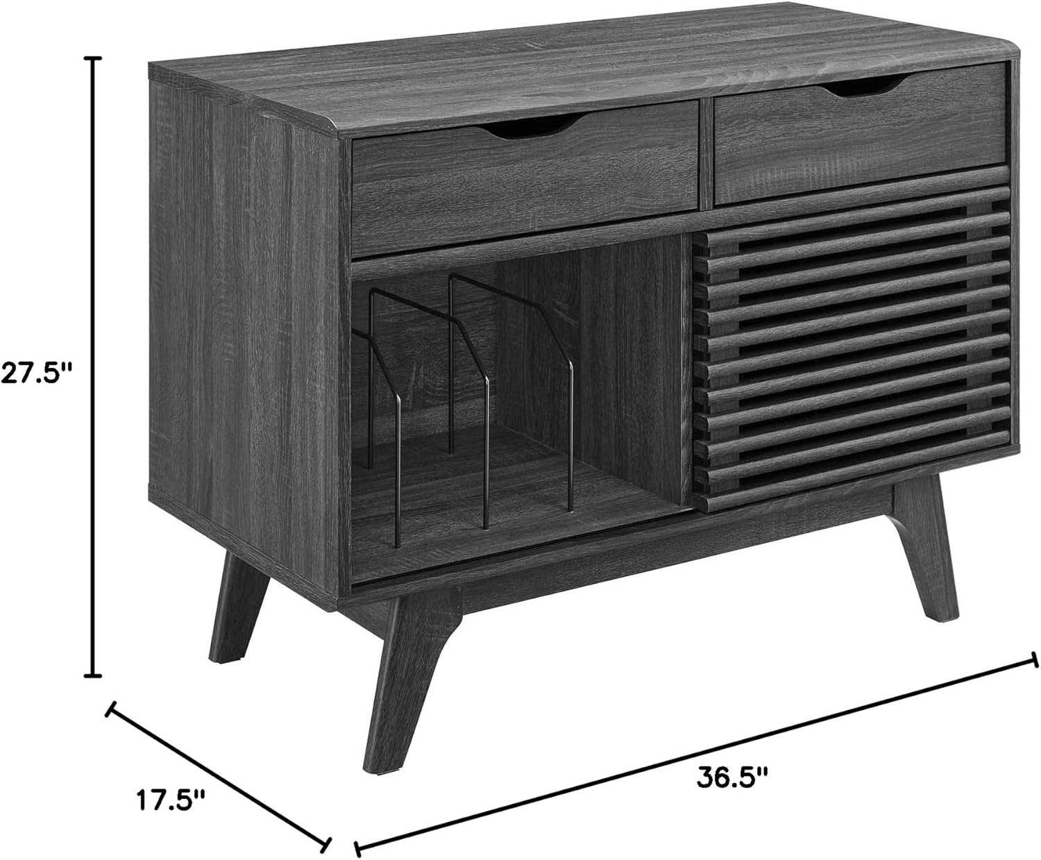 Charcoal Vinyl Record Display Stand with Drawers U369