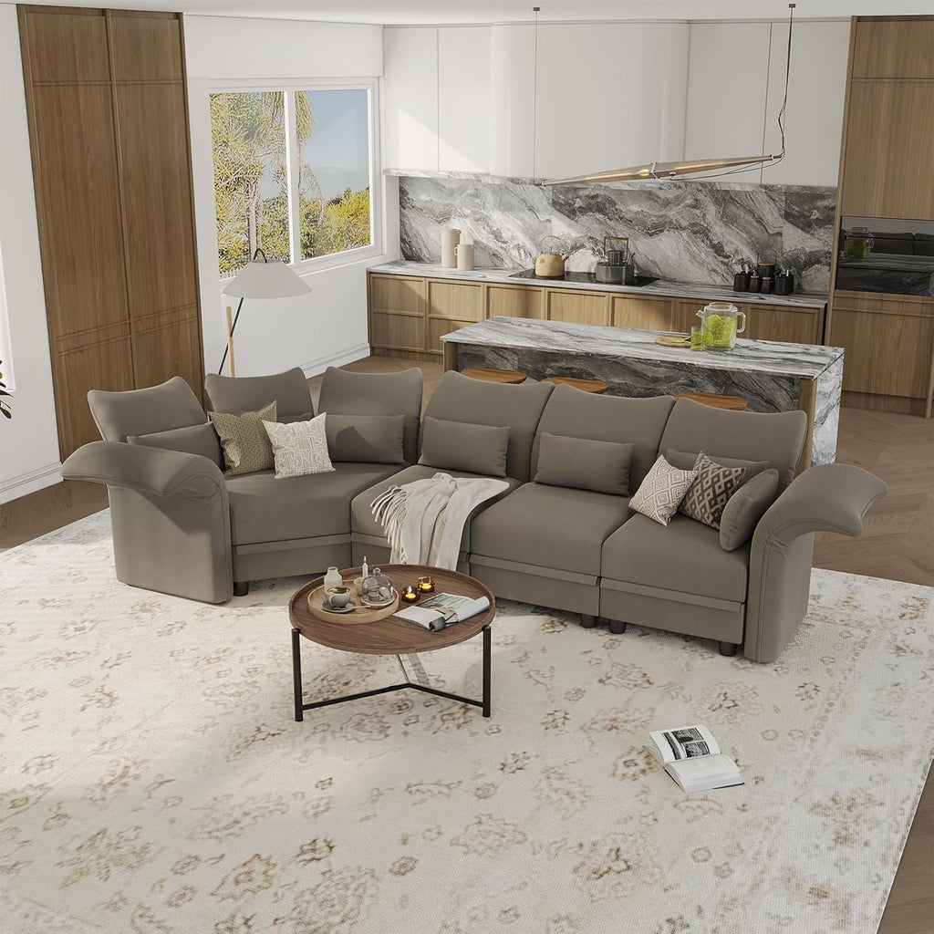 Brown Velvet Modular Sectional Sofa L Shaped Corner Couch with Storage Chaise V494