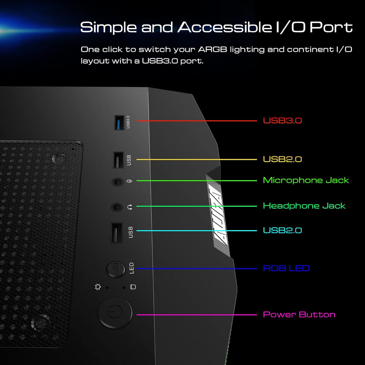 ATX Mid Tower Gaming PC Case with Tempered Glass and 120mm ARGB Fans Y70929