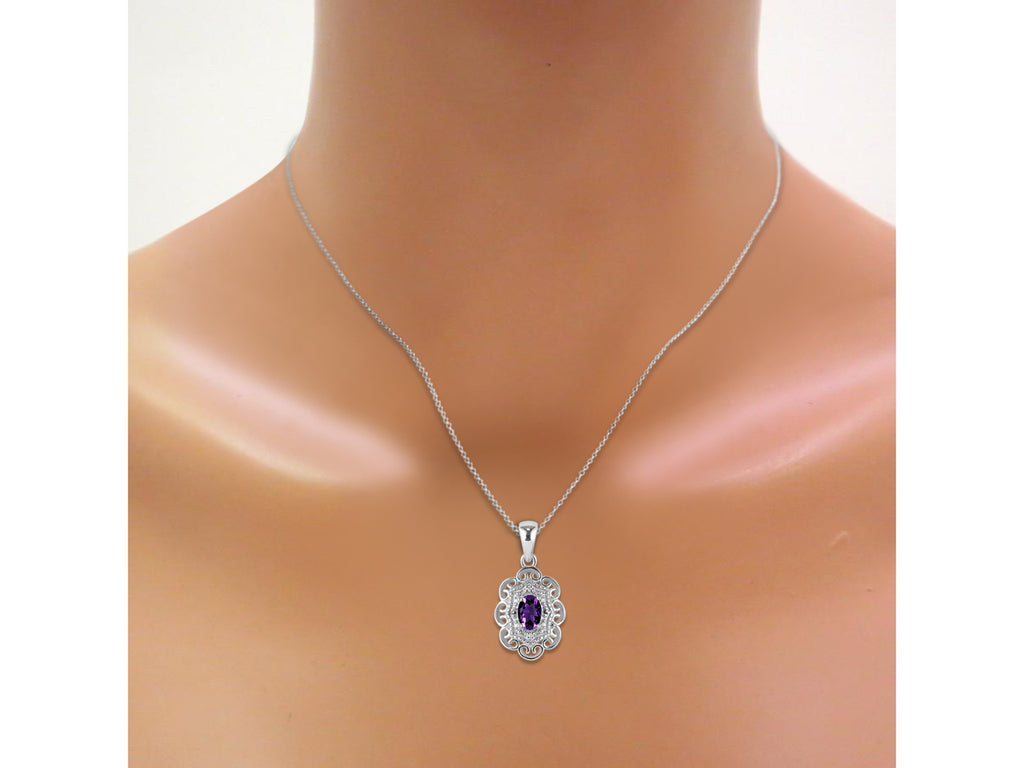 Gold 14K Flower Necklace Gemstone & Genuine Diamonds Pendant 18" Chain A506133