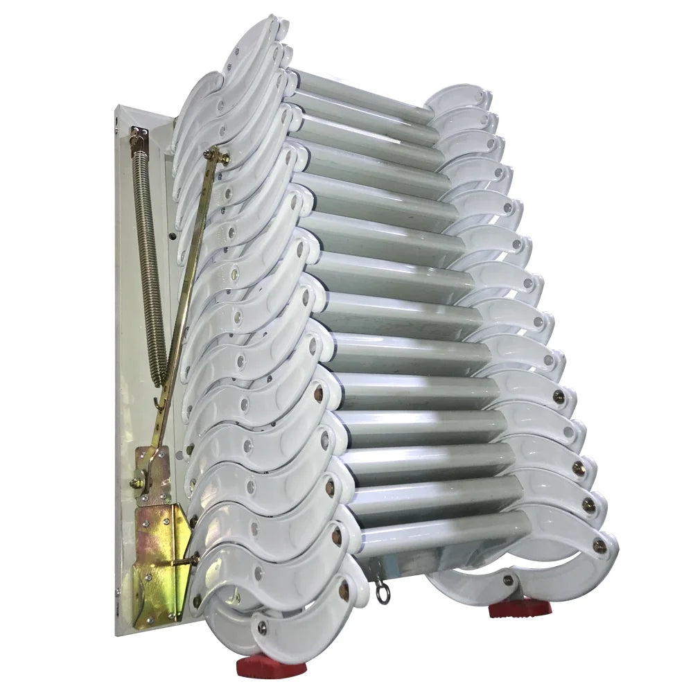 White 11.5ft 14 Steps Wall Mounted Folding Ladder Stairs D146451