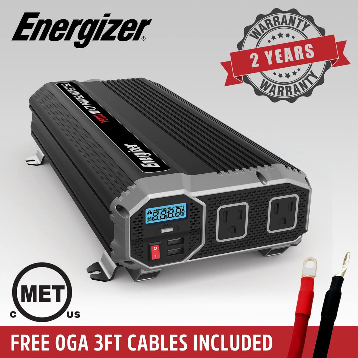 1500 Watts Modified Sine Wave Car Inverter, 12v to 110v, Two AC Outlets, Two USB Ports (2.4 Amp), DC to AC Converter C128