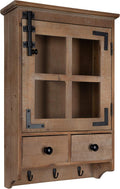 Rustic White Wood Wall Cabinet with Glass Door and 2 Drawers I674