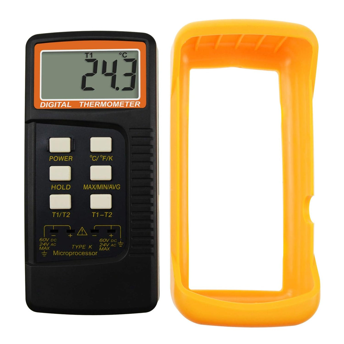 2 Channels K-Type Thermometer with 4 Stainless Steel Thermocouples, -50~1300°C Handheld Desktop Meter K15344
