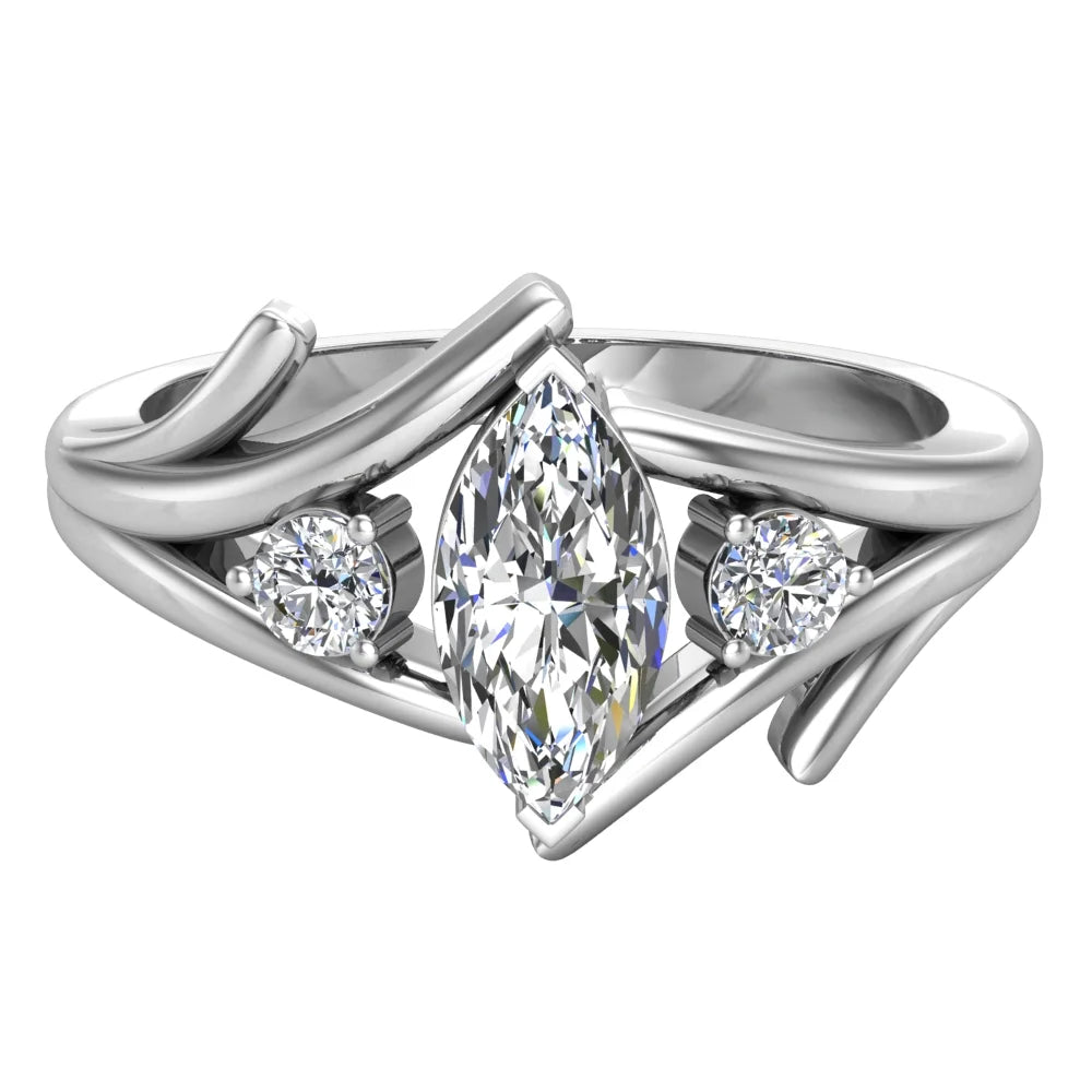 14K White Gold Marquise Cut Engagement Ring E530