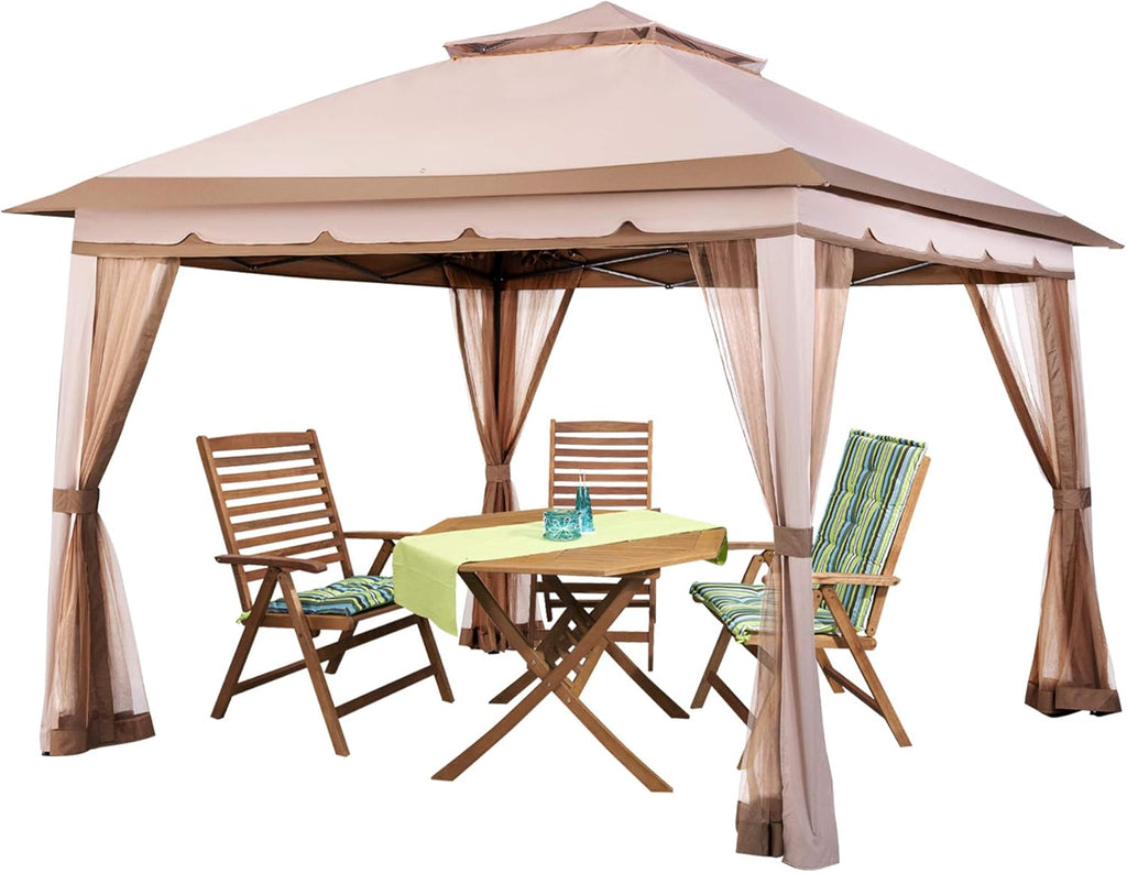 11x11 Pop up Gazebo with Mosquito Netting Waterproof Metal Frame C66308