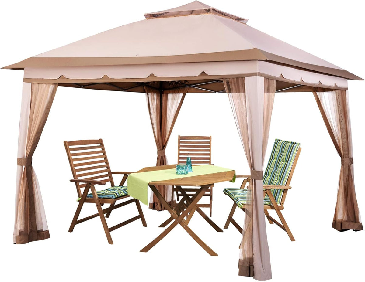 11x11 Pop up Gazebo with Mosquito Netting Waterproof Metal Frame C66308