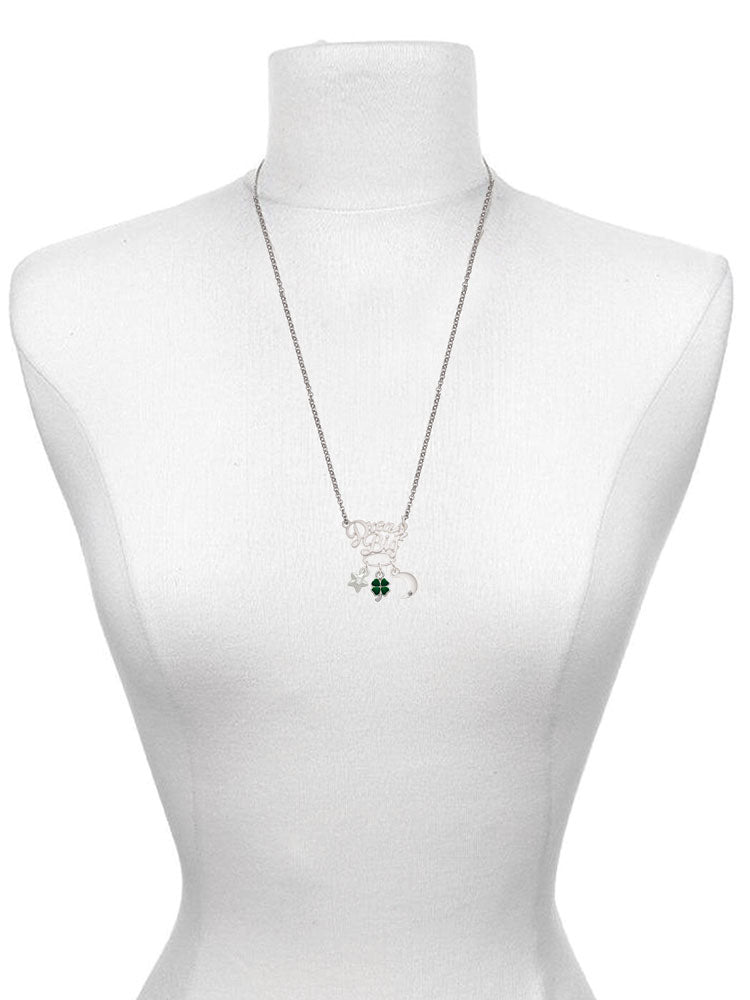 Silvertone Mini Green Four Leaf Clover Pendant Necklace, 25" K4253
