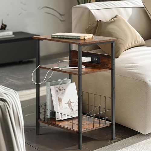 3-Tier Side Table with USB Ports and Outlets, Greige R2980