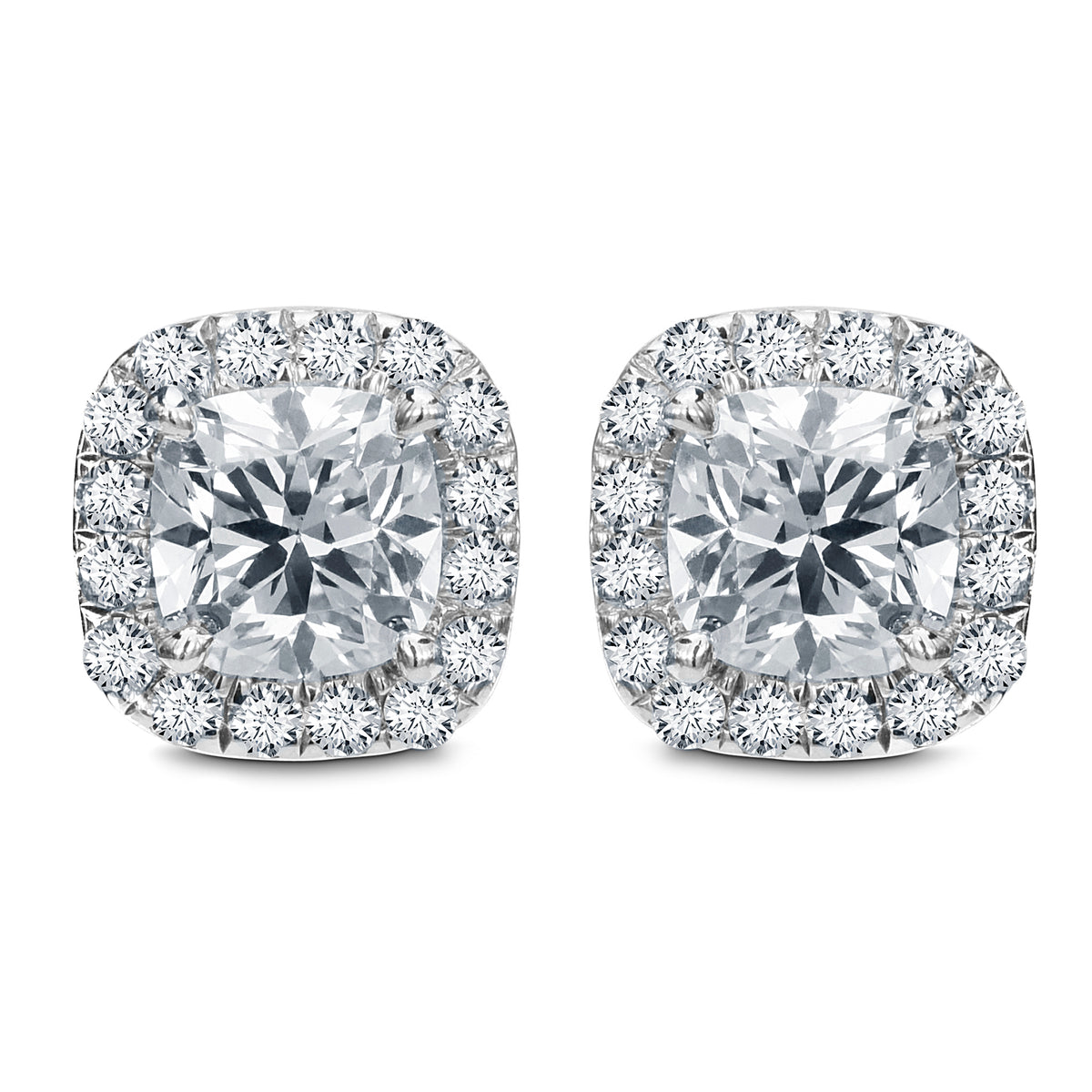 14kt white gold cushion cut diamond halo stud earrings E419