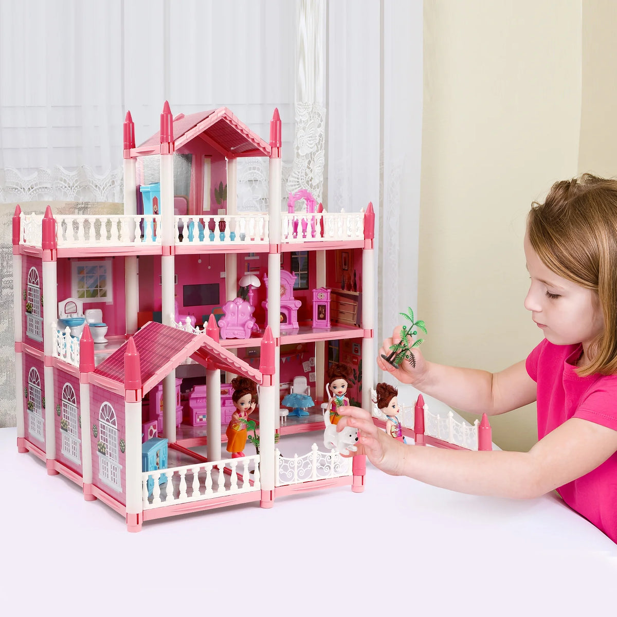 3 Stories 9 Rooms Doll House with Furniture Accessories H946