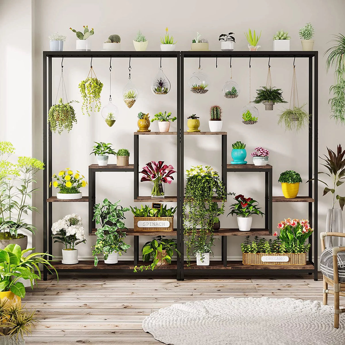 5-Tier Metal Plant Stand with 10 Hanging Hooks L76930