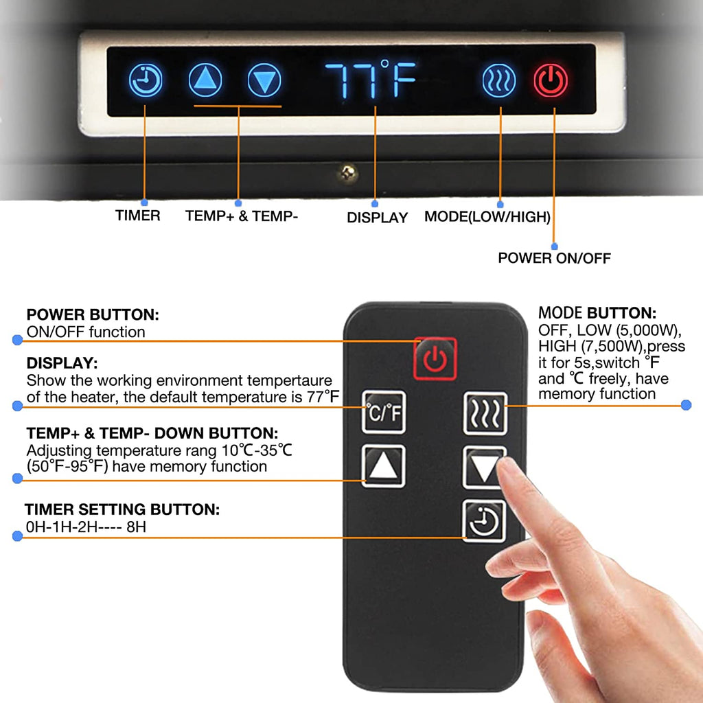 7500W Digital Fan Forced Ceiling Mount Heater with Remote and Digital Thermostat R2683