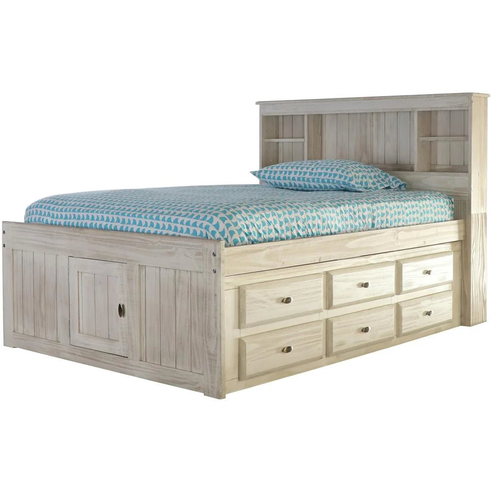 Solid Pine Full Captains Bookcase Bed with 6 Drawers in Light Ash S14969