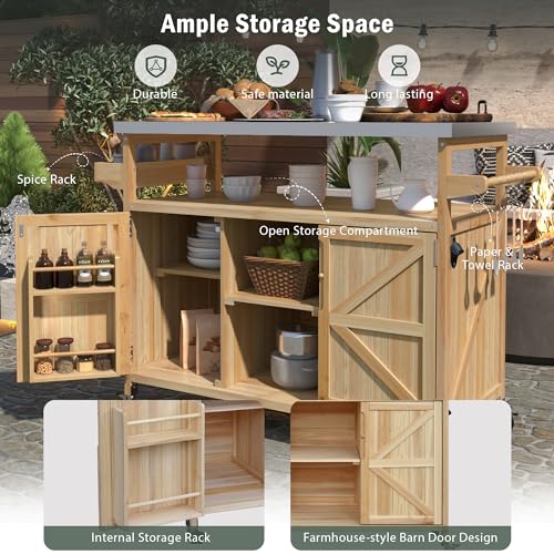 White Farmhouse Kitchen Island with Power Outlet, Drop Leaf, Spice Rack, Drawer, Rolling Cart on Wheels N521