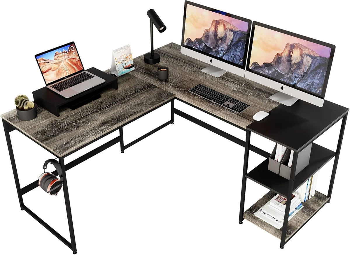 Rustic Brown L Shaped Desk with Shelves F74291