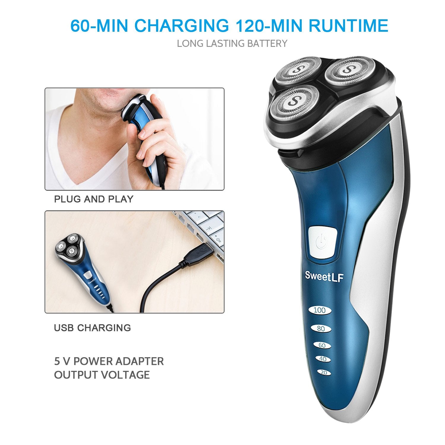 Blue Pack of 2 Rechargeable Waterproof Electric Shaver A355
