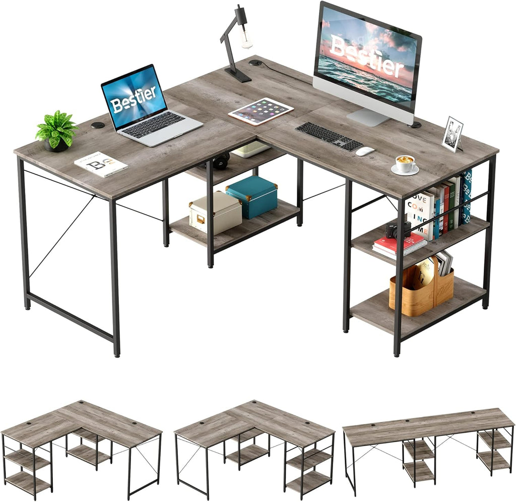 Rustic Brown L Shaped Desk with Shelves F74291