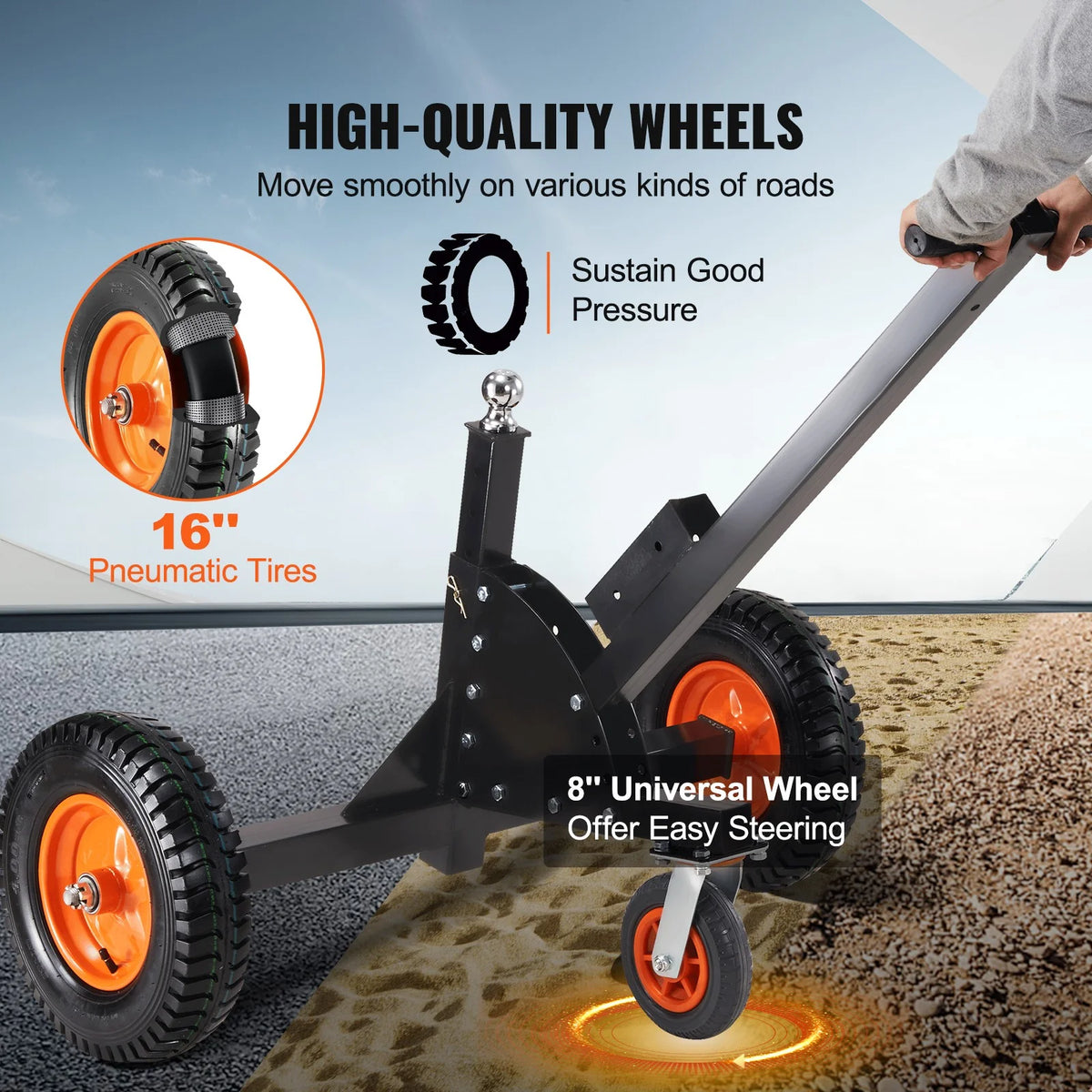 Adjustable Trailer Dolly with 2'' Ball & 16'' Pneumatic Tires U814