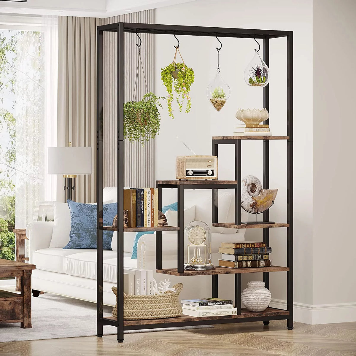 5-Tier Metal Plant Stand with 10 Hanging Hooks L76930