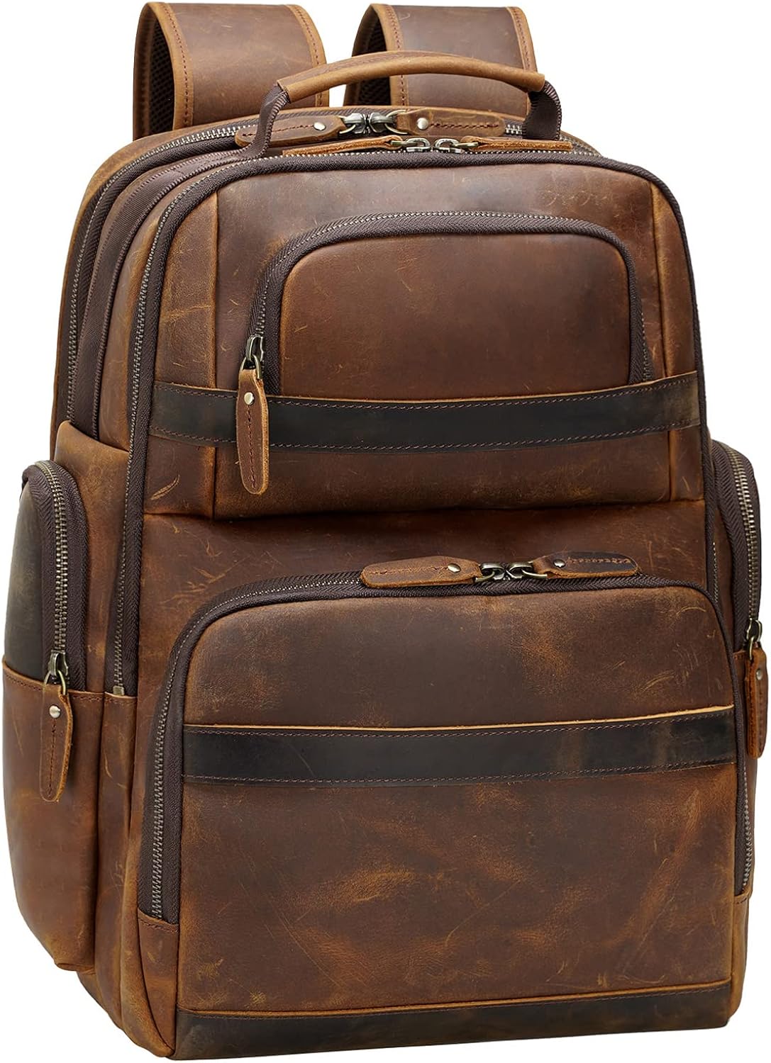 Men's Vintage Leather Backpack 15.6 Laptop Bag Large Capacity Q59657