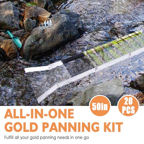 20pc Gold Panning Kit with Folding Sluice Box, Aluminum Alloy Mining Equipment Q5085