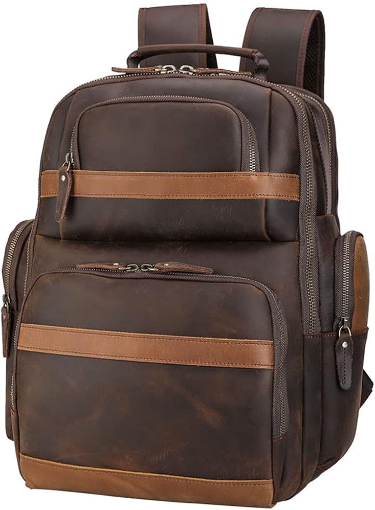 Men's Vintage Leather Backpack 15.6 Laptop Bag Large Capacity Q59657