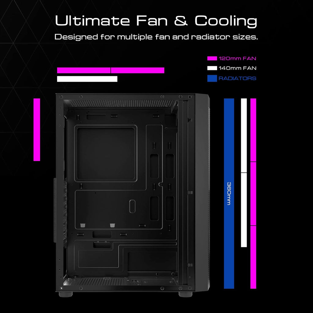 ATX Mid Tower Gaming PC Case with Tempered Glass and 120mm ARGB Fans Y70929