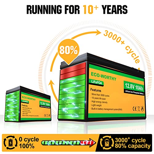 12V 10Ah Lithium LiFePO4 Deep Cycle Battery with Built-in BMS D330
