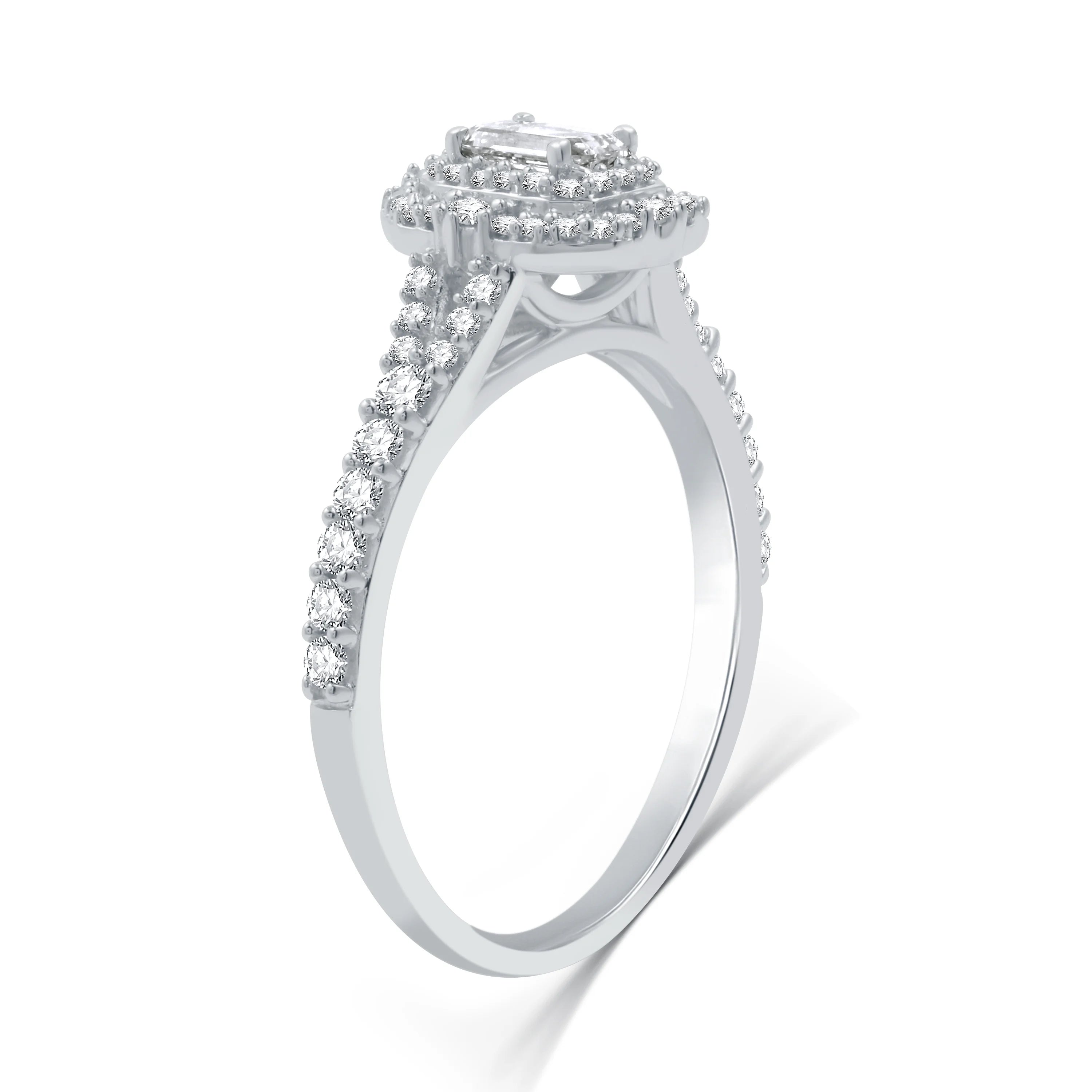 Emerald Shape Solitaire Halo Engagement Ring in Sterling Silver N5518