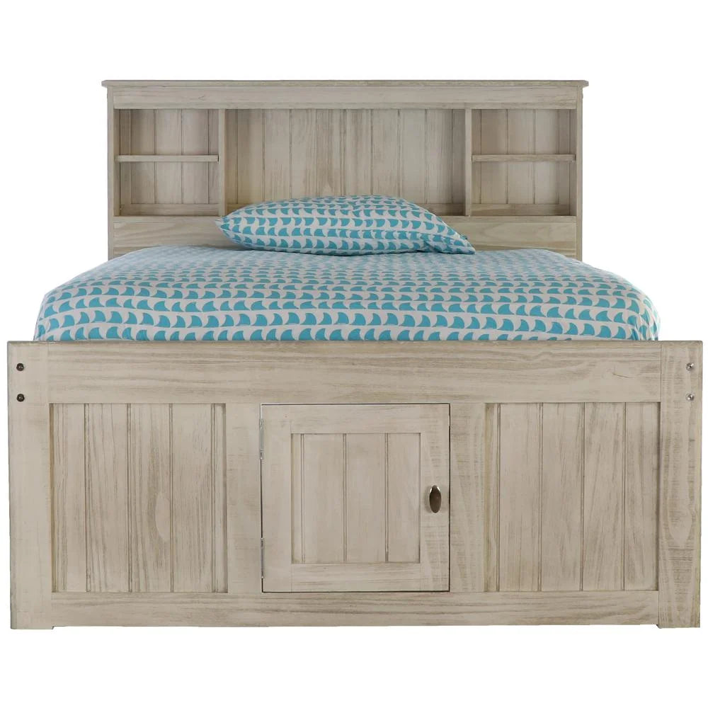 Solid Pine Full Captains Bookcase Bed with 6 Drawers in Light Ash S14969