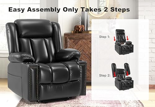 Black Leather Power Lift Recliner with Heat and Massage I31506