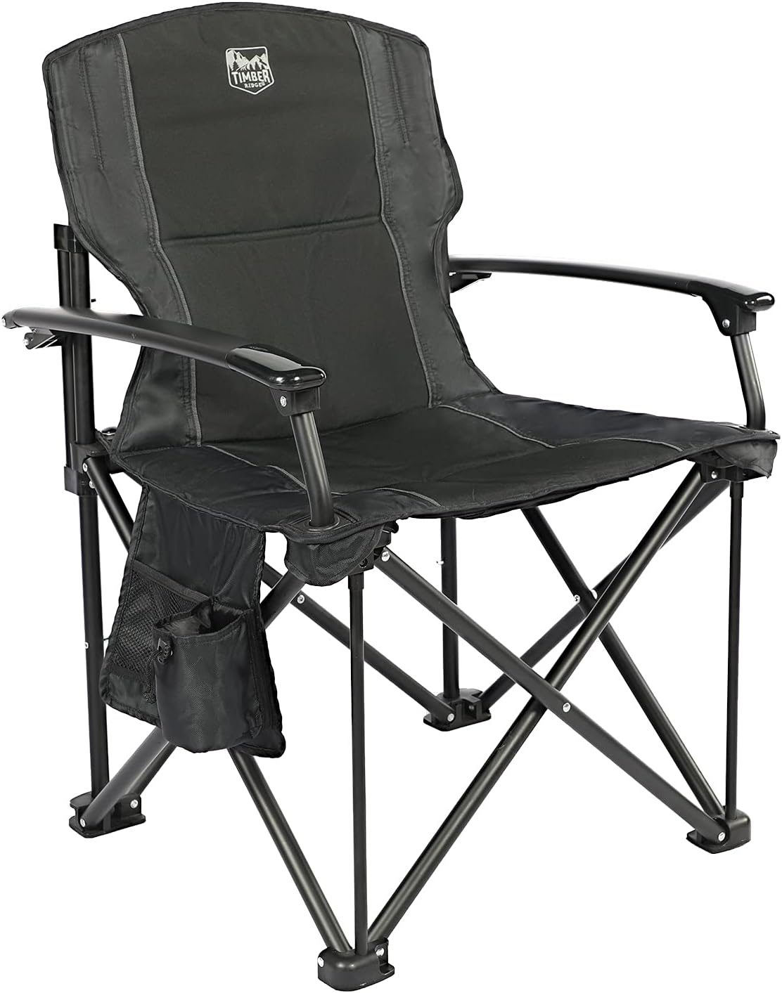 Deep Black Folding Camping Chair with Padded Hard Armrest F11155
