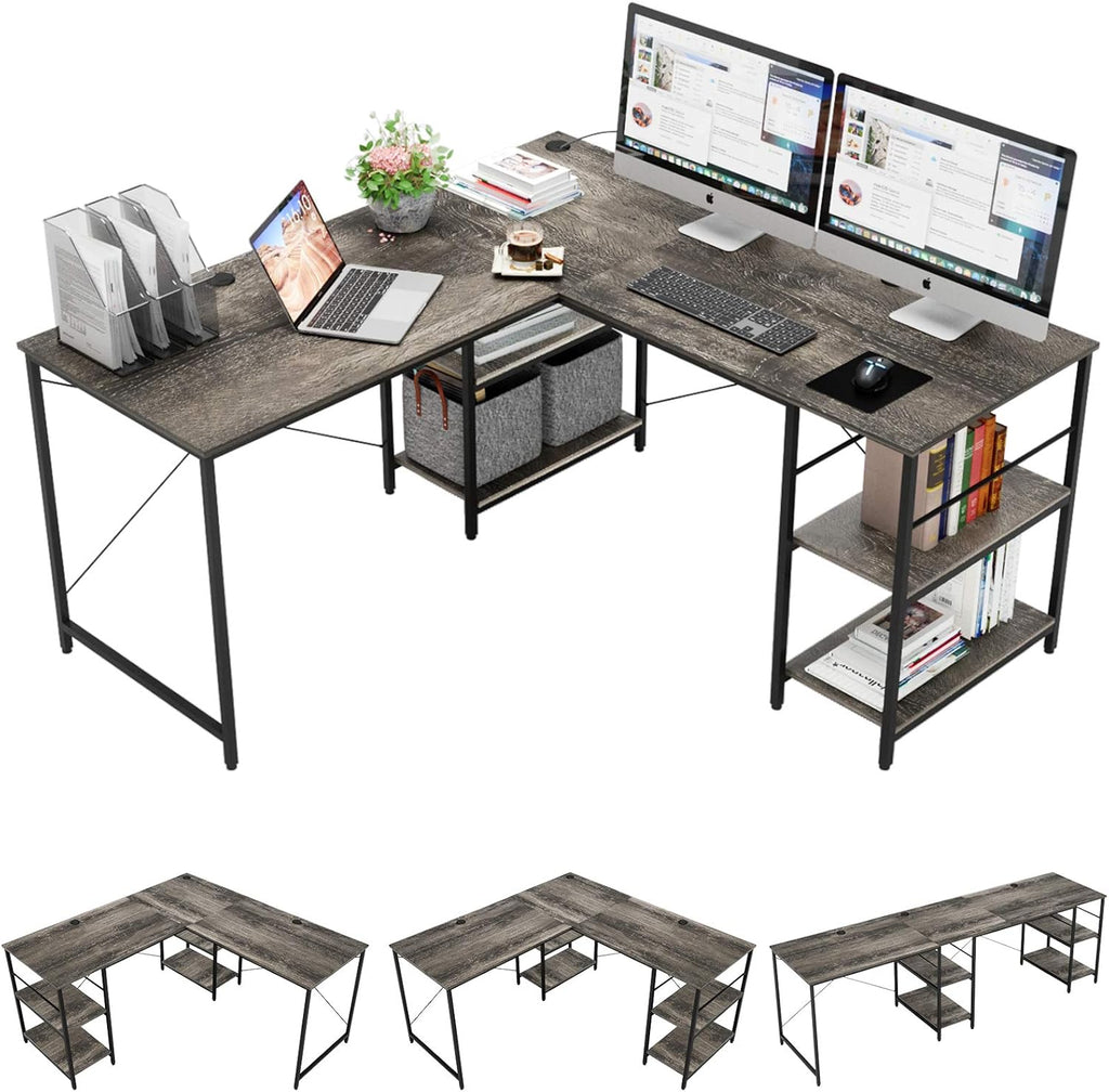 Rustic Brown L Shaped Desk with Shelves F74291