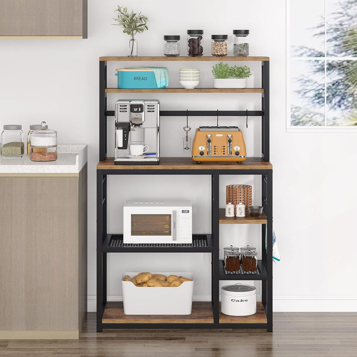 5-Tier Microwave Cart Oven Stand with 8 Hooks H839233