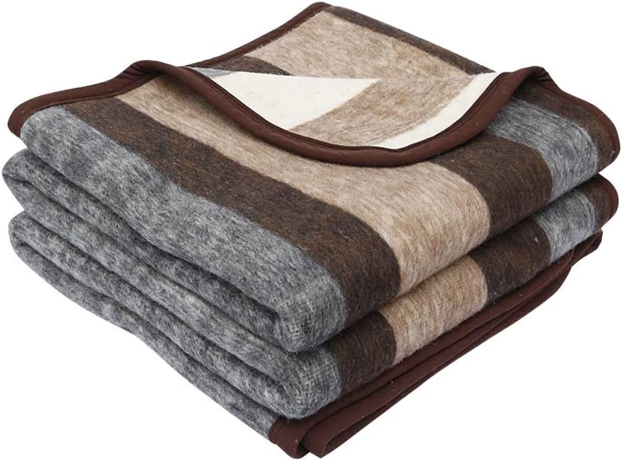 Twin Size Thick Heavyweight Striped Wool Blanket W454