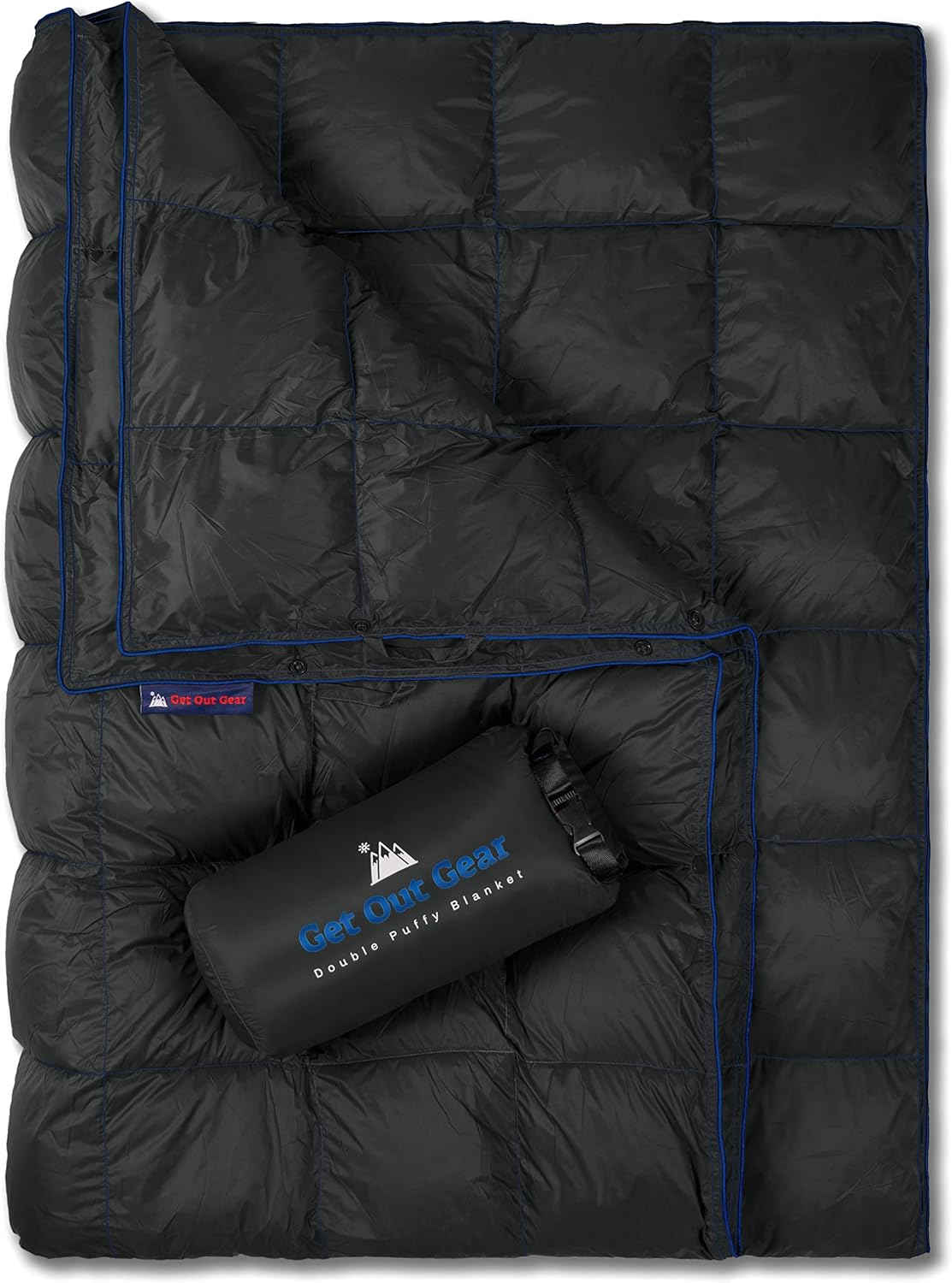Double Puffy Camping Blanket Water-Resistant Camp Quilt Blue Red X55067