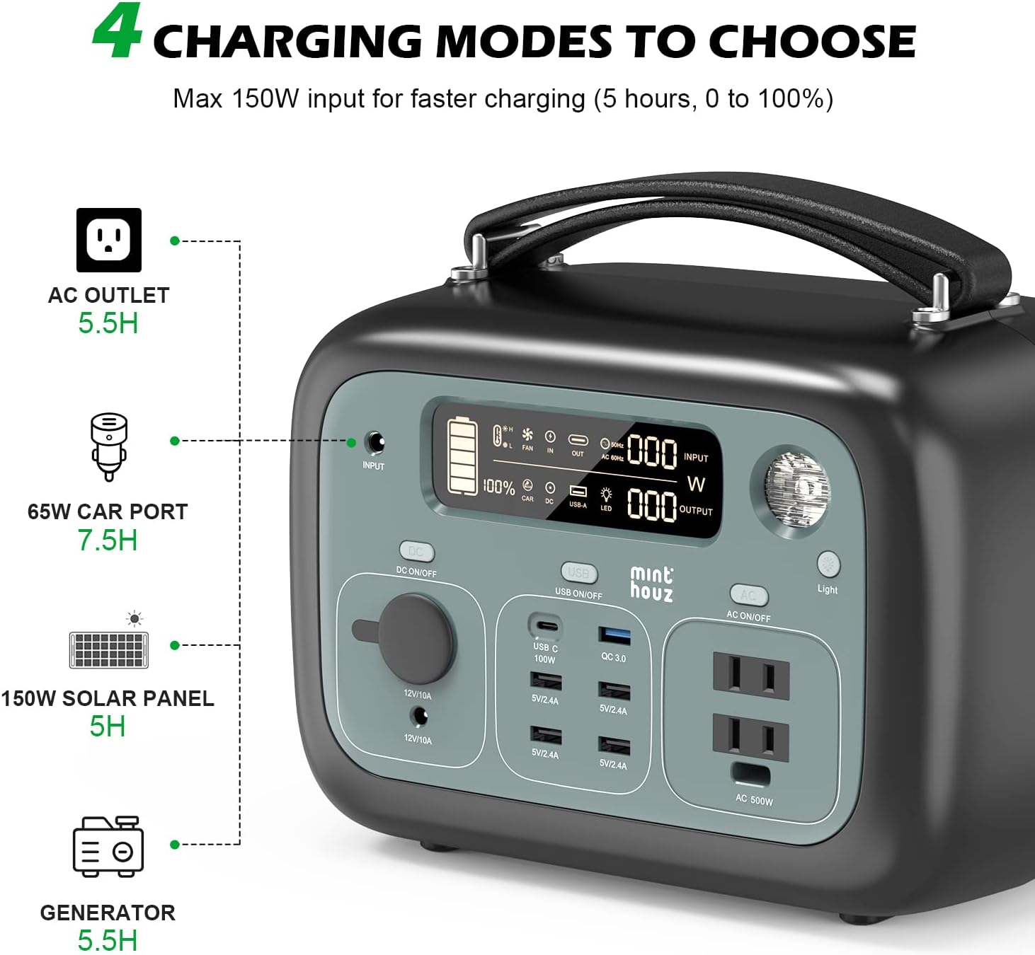 500W Portable Power Station 505Wh Solar Generator with AC Outlets K218406