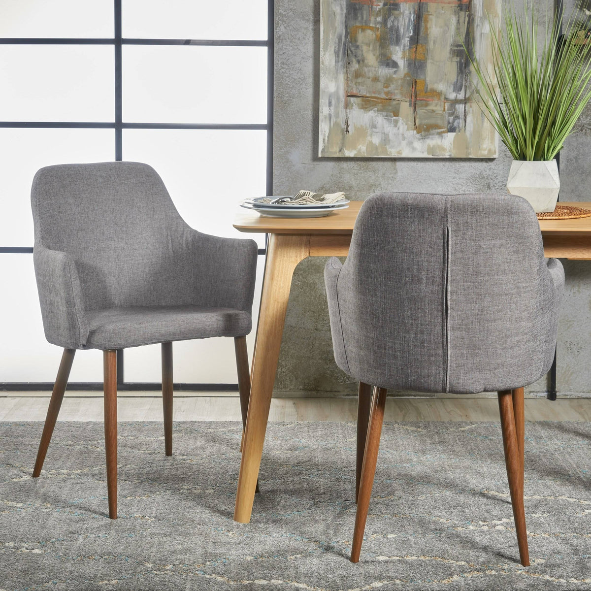 Muted Orange Fabric Dining Chair with Light Brown Wood Finished Metal Legs, Set of 2 H2949