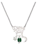 Silvertone Mini Green Four Leaf Clover Pendant Necklace, 25" K4253