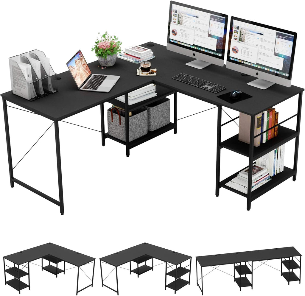Rustic Brown L Shaped Desk with Shelves F74291