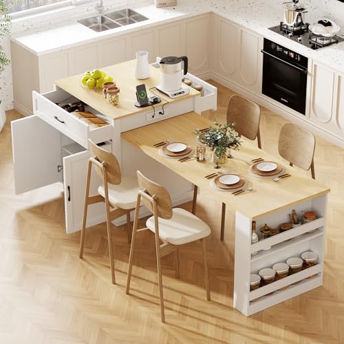 White Oak Kitchen Island with Extendable Dining Table and Storage J509