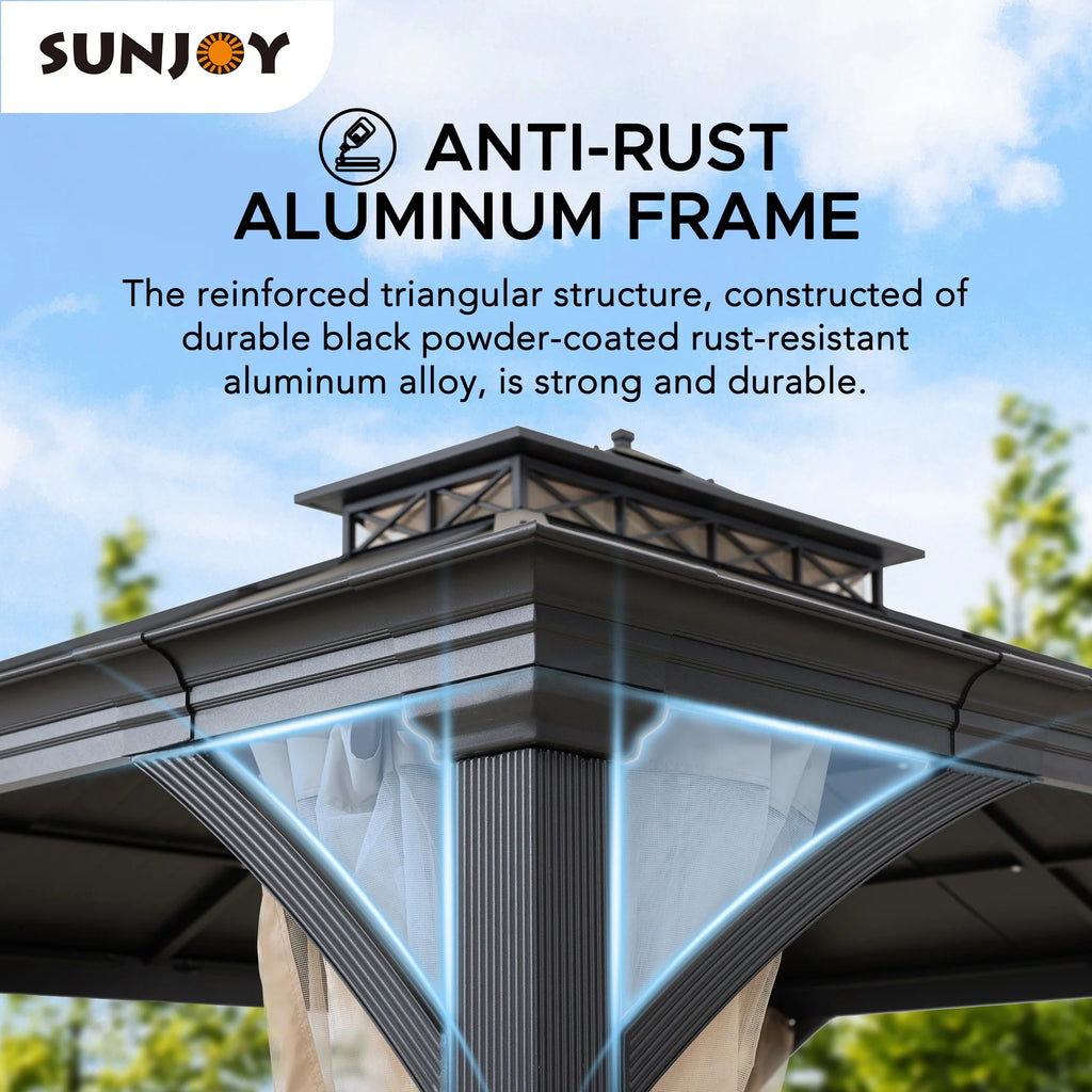 Black 2-Tier Aluminum Hardtop Gazebo with Netting E720034