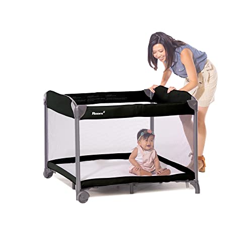 Large Portable Playpen with Mesh Windows and Waterproof Mattress Sheet (Charcoal) V444