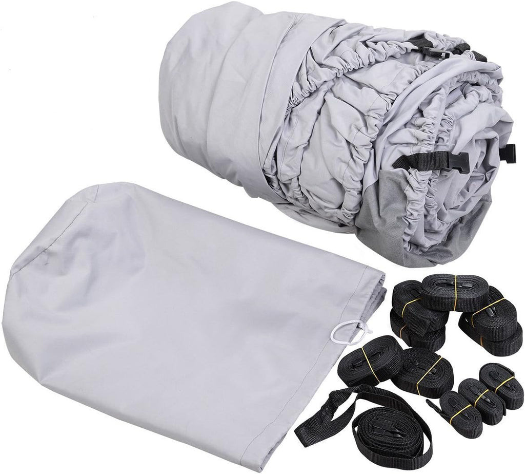 Grey 600D Oxford Fabric Waterproof Trailerable Boat Cover with Carrying Bag O716390