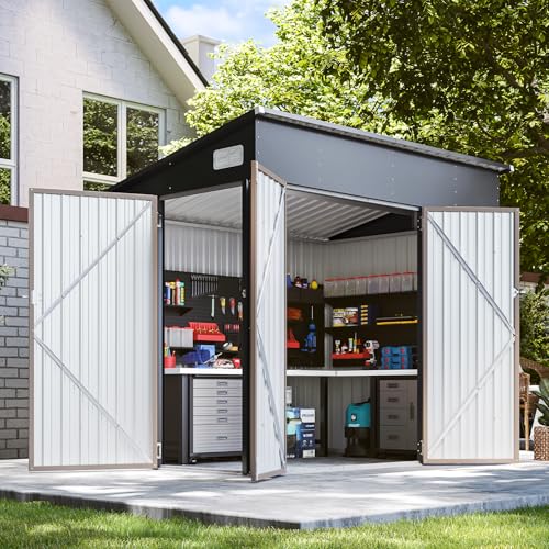 Black Galvanized Steel Triple Doors Lean to Shed B557